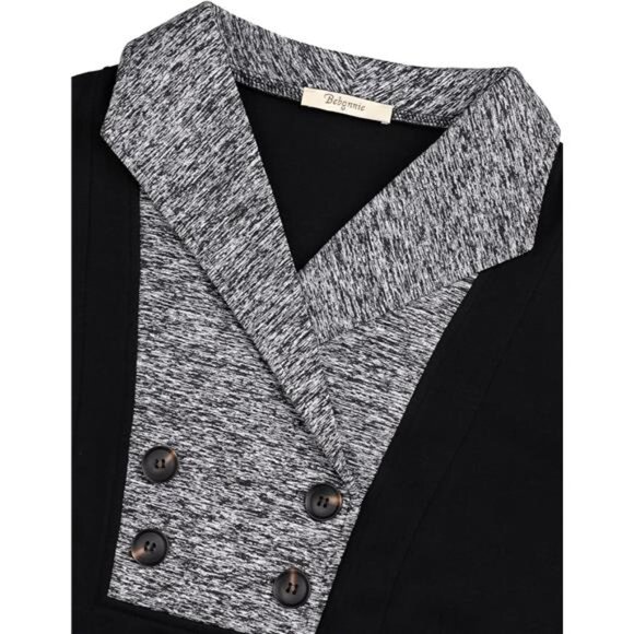 Womens Long Sleeve Casual V Neck Sweatshirts Pullover Tunic Tops with - Picture 4 of 7